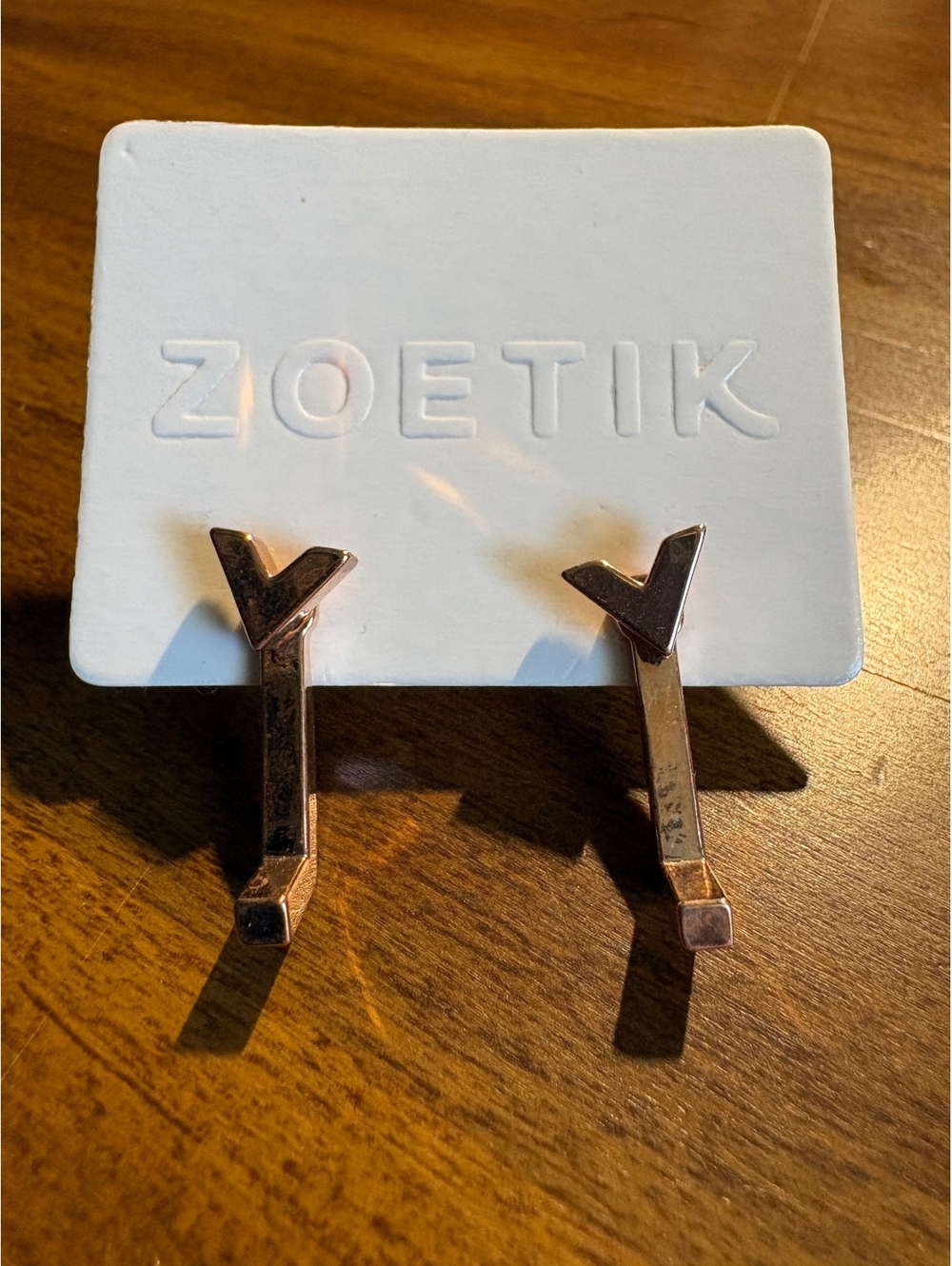 Zoetik Rose Gold Chevron V Ear Jacket Earrings | Geometric Front Back Studs